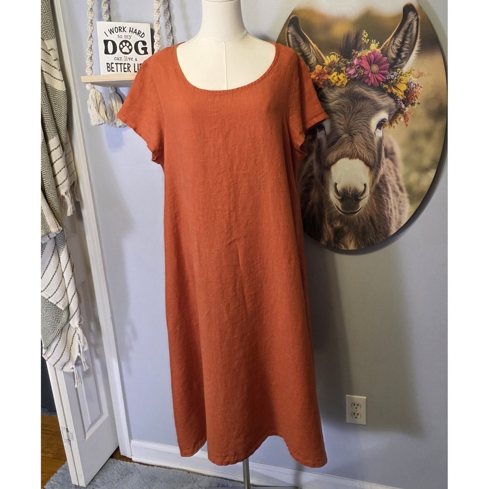 Bryn Walker 100% Linen Dress Womens M Burnt Orange Made in USA
